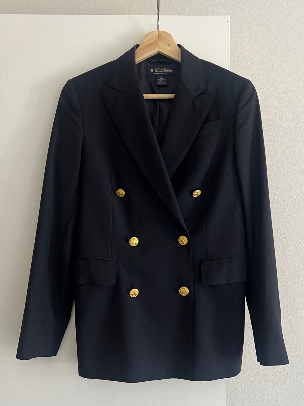 Brooks Brothers Wool Double-Breasted Black Blazer with Gold Buttons Size 2